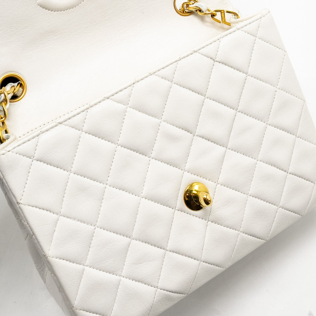 Chanel Vintage quilted square flap bag lambskin white