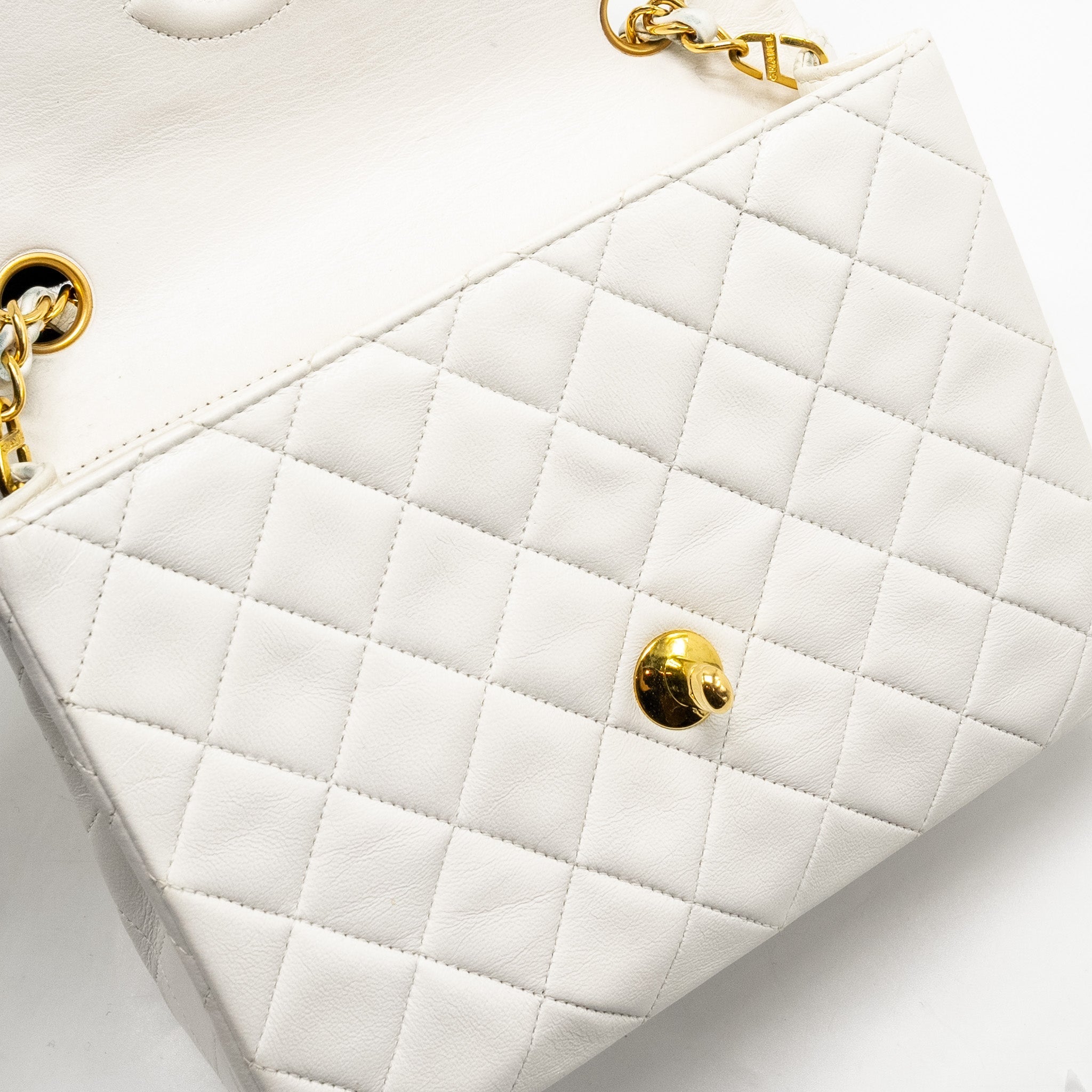 Chanel Vintage quilted square flap bag lambskin white