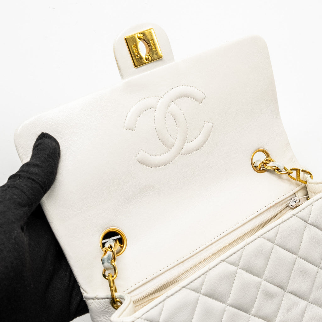 Chanel Vintage quilted square flap bag lambskin white