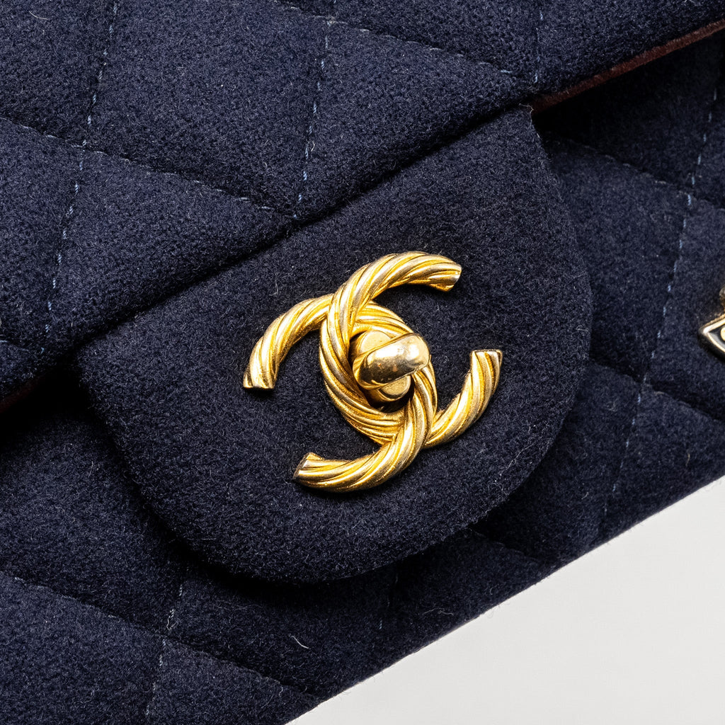 Chanel Mini Rectangular Flap bag fabric / lambskin navy