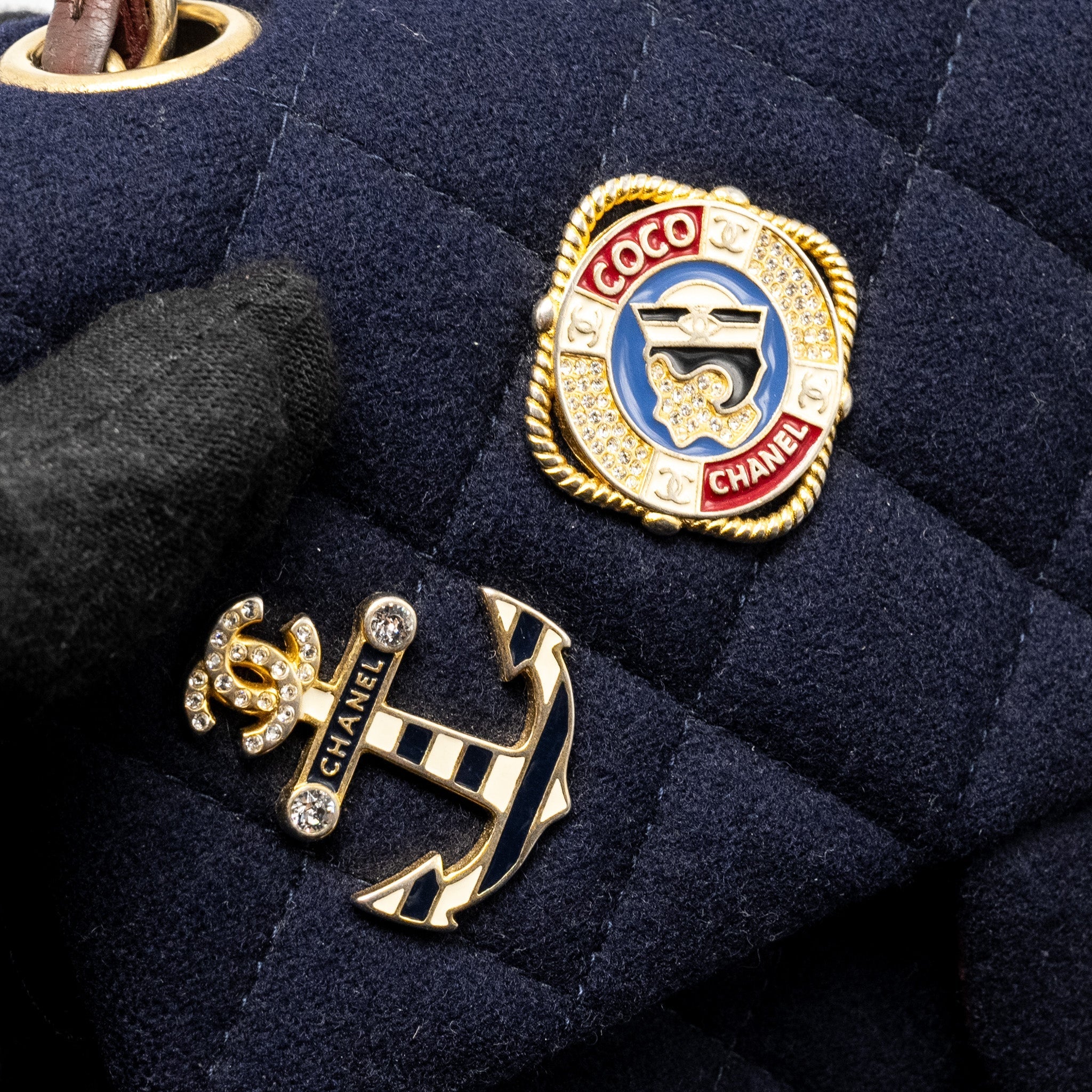 Chanel Mini Rectangular Flap bag fabric / lambskin navy