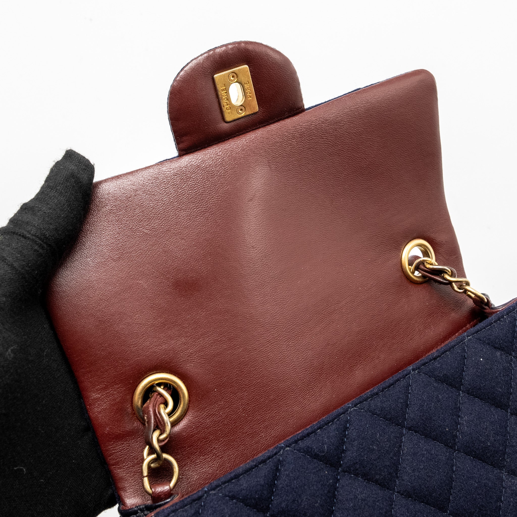 Chanel Mini Rectangular Flap bag fabric / lambskin navy