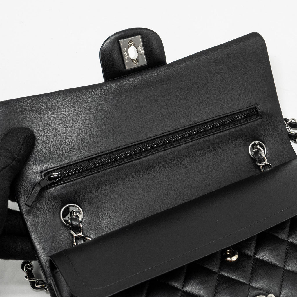 Chanel Medium Classic Double Flap Bag Lambskin Black  (Microchip)
