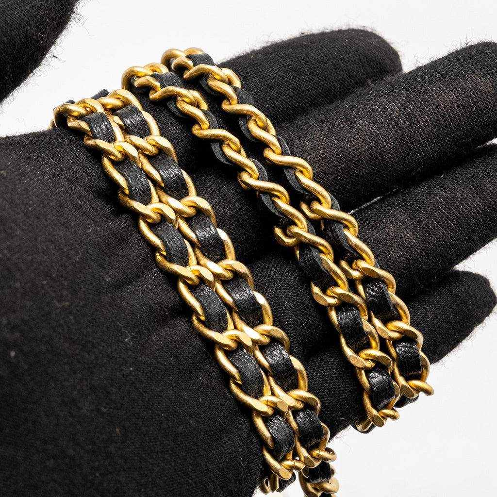 Chanel Quilted Pearl Long Wallet on Chain Goatskin Black