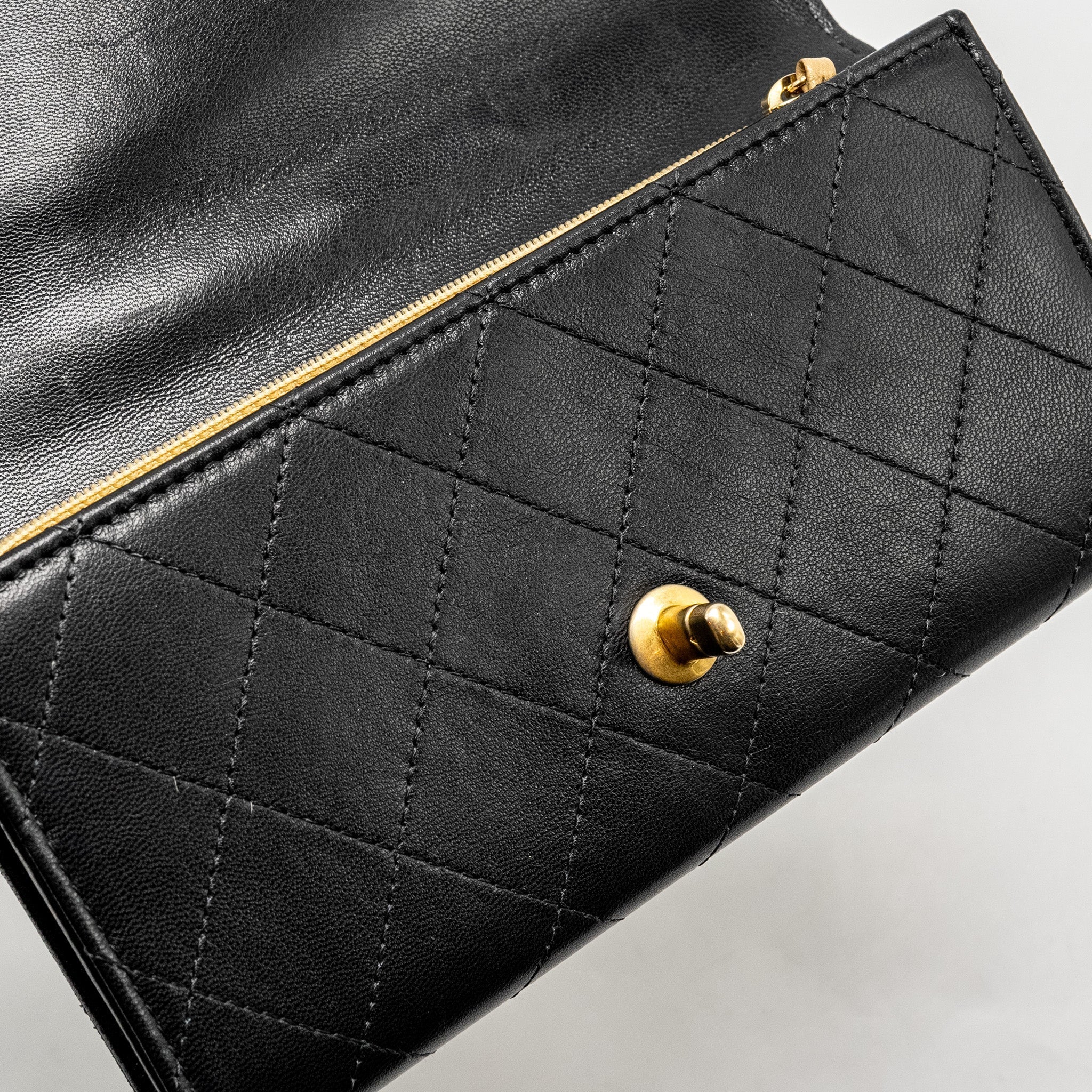Chanel Quilted Pearl Long Wallet on Chain Goatskin Black