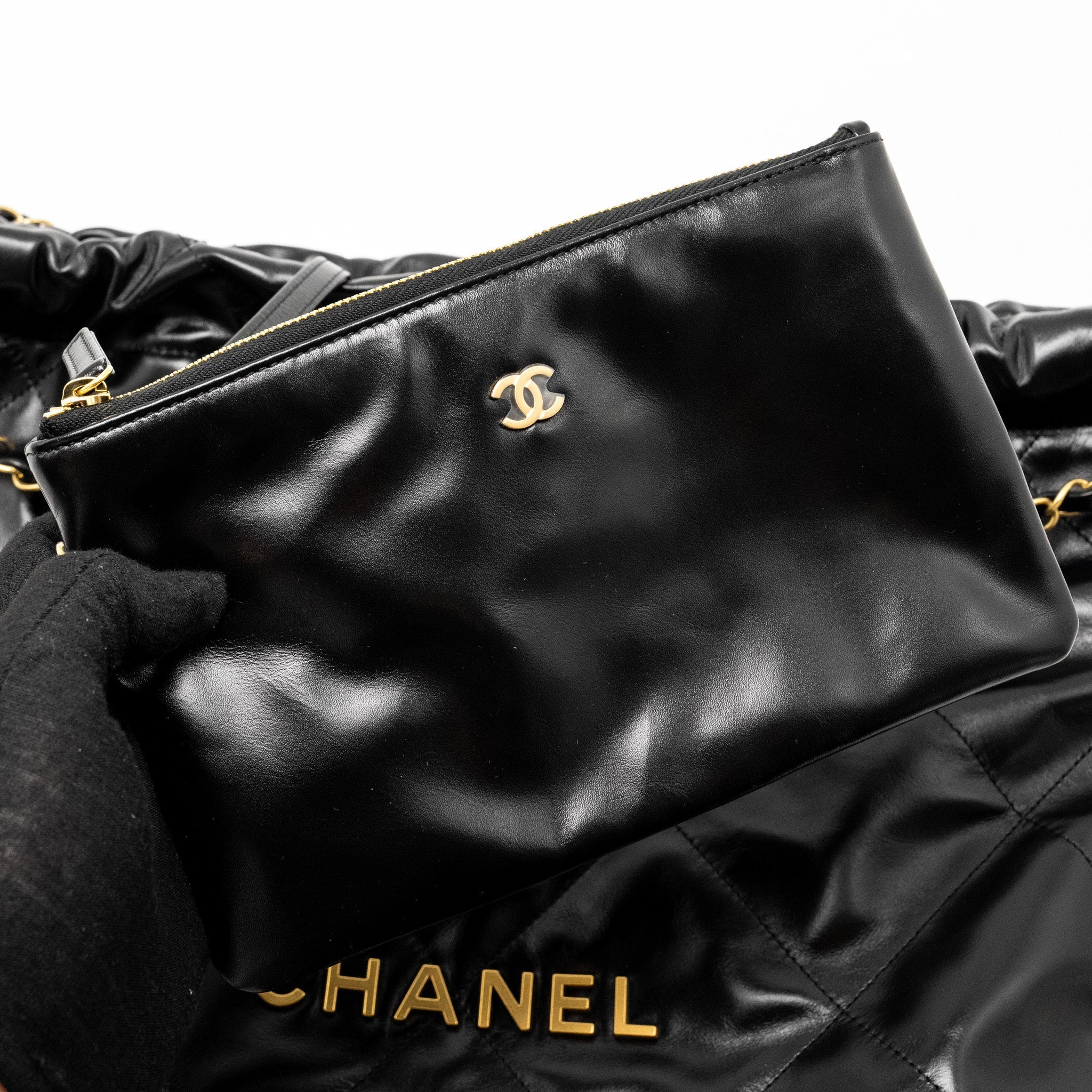 Chanel Medium 22 Bag Shiny Calfskin Black  (microchip)