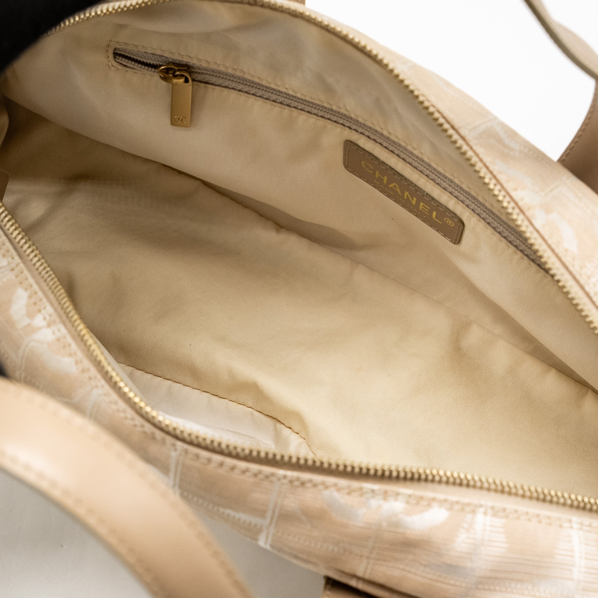 Chanel Vintage Travel Line Bowler Bag Canvas/Leather Beige