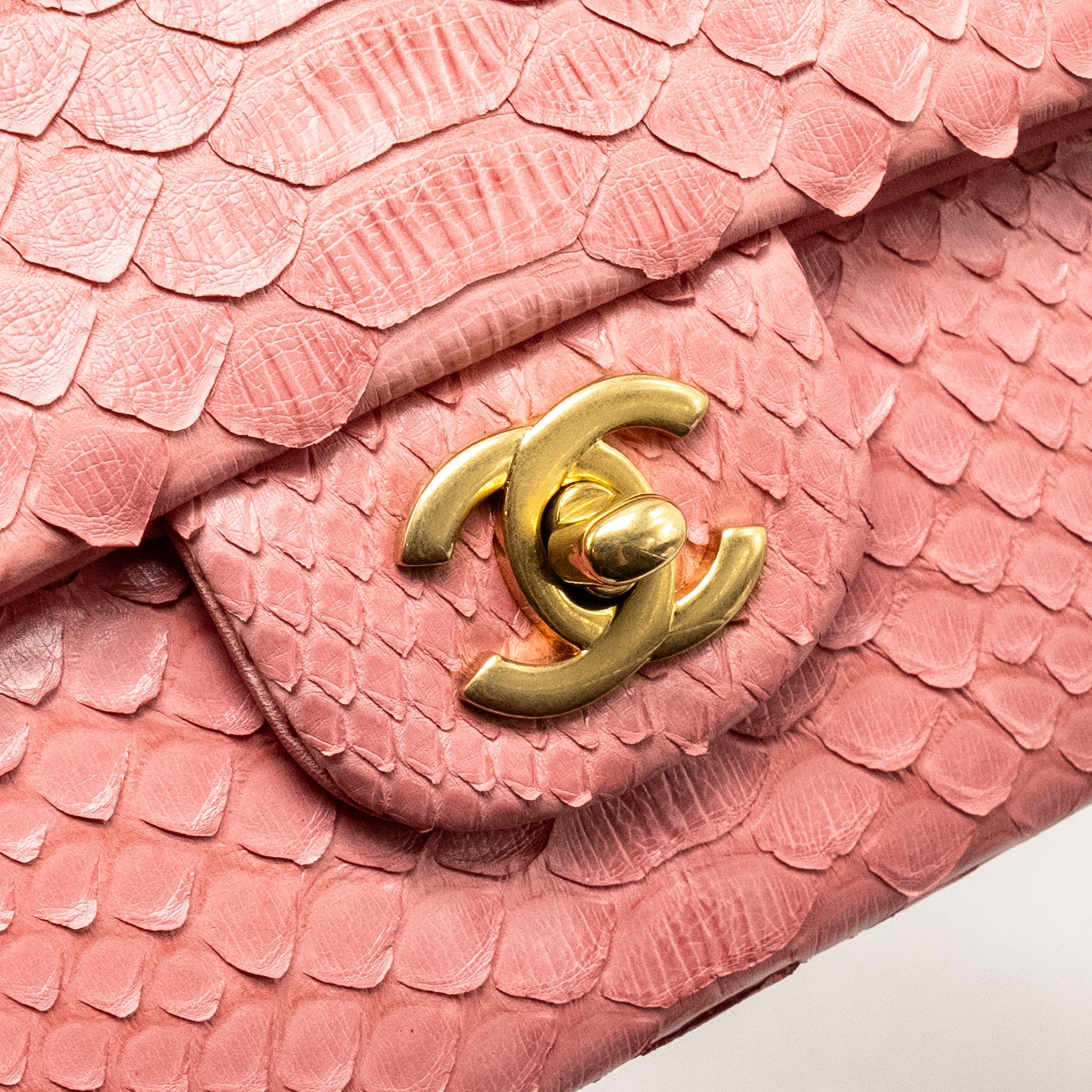 Chanel Medium Flap Bag with Detailed Charms Python Pink