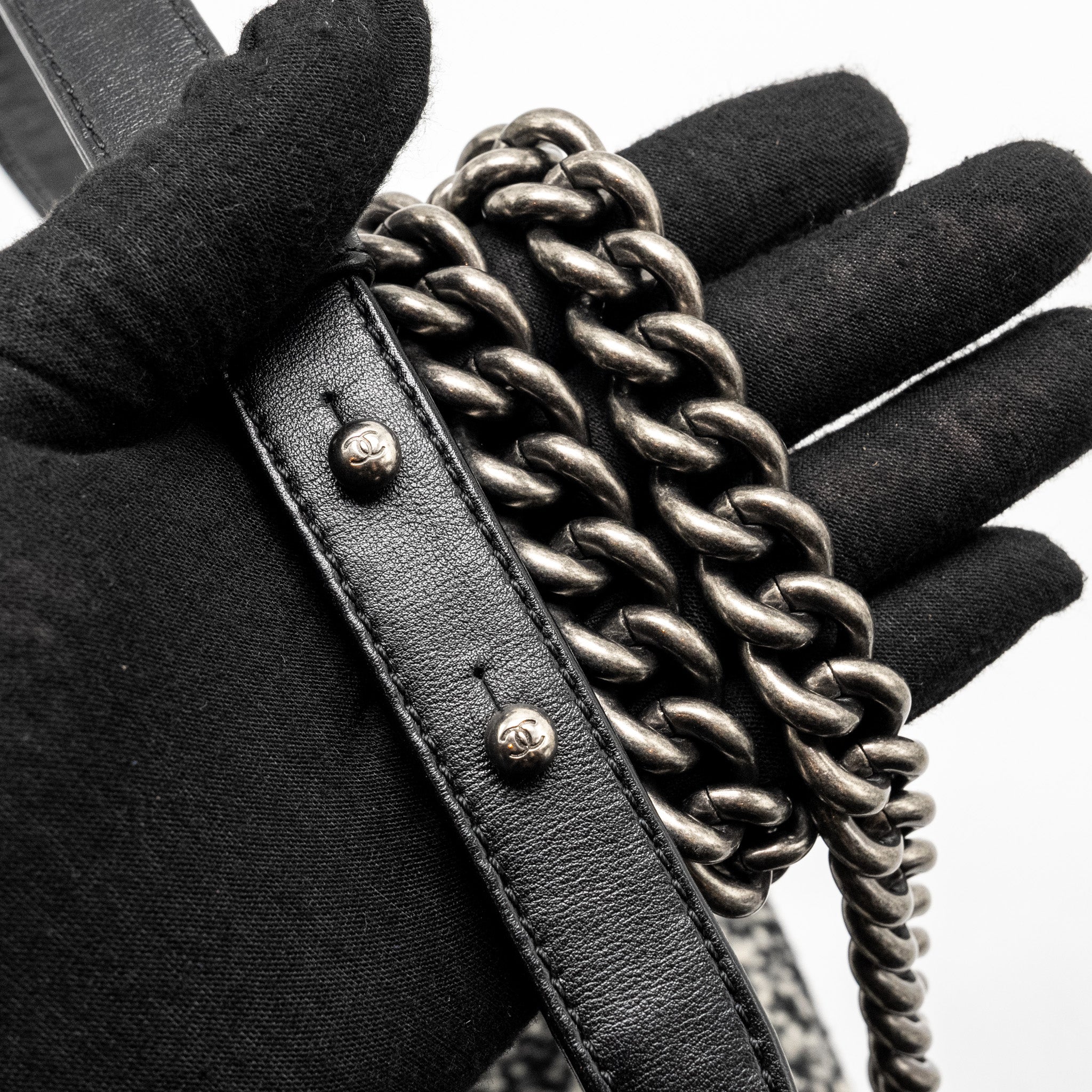 Chanel Multi Chain Boy Bag Calfskin/Tweed Black