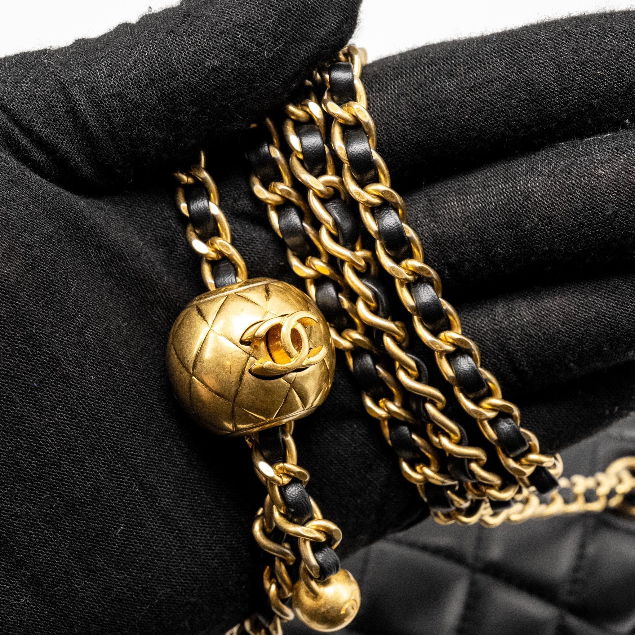 Chanel Pearl Crush Mini Square  Flap Bag Lambskin Black  (microchip)
