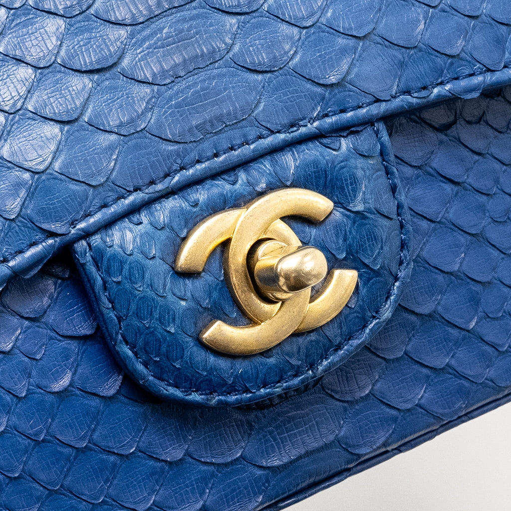 Chanel Mini Rectangular Flap Bag Python Blue
