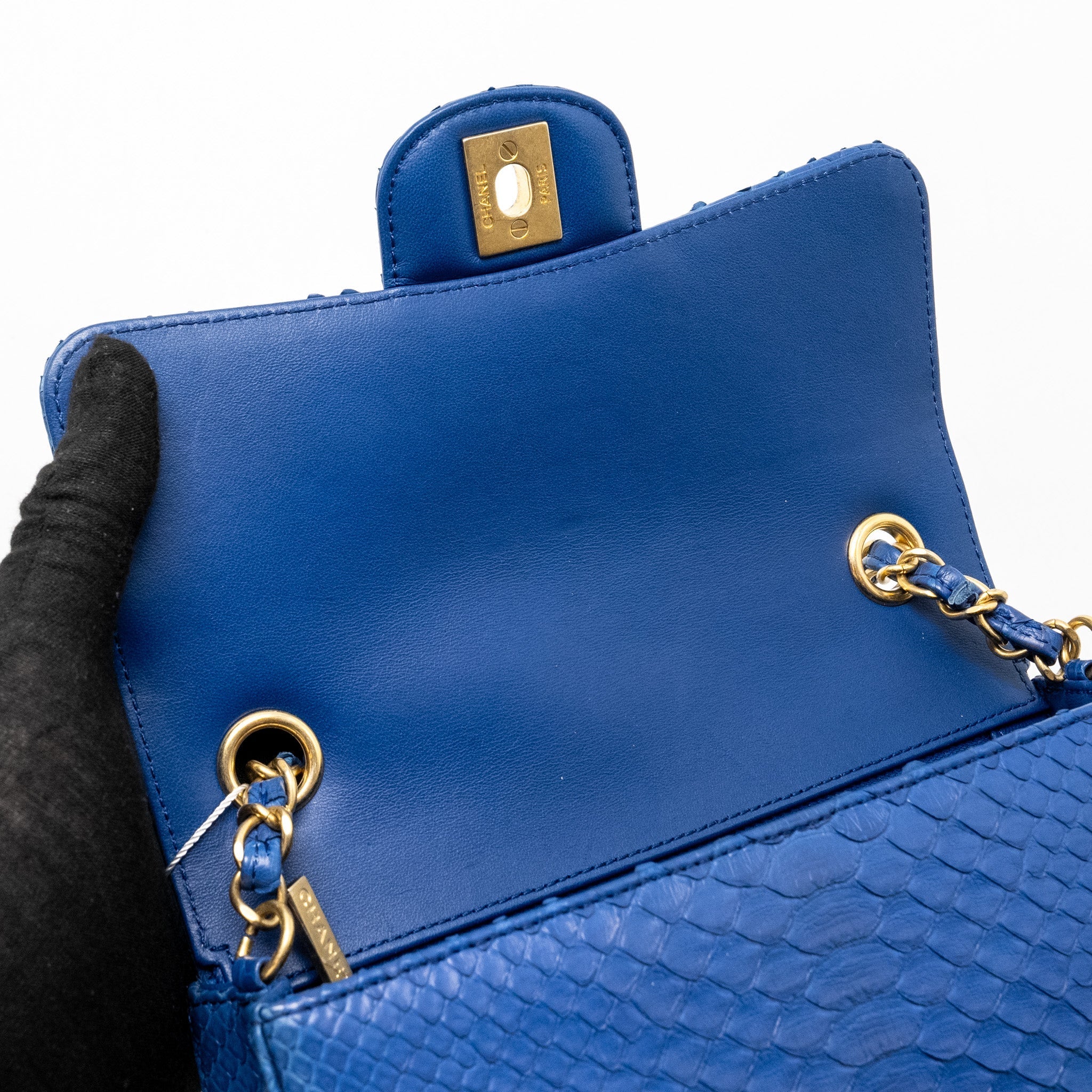 Chanel Mini Rectangular Flap Bag Python Blue