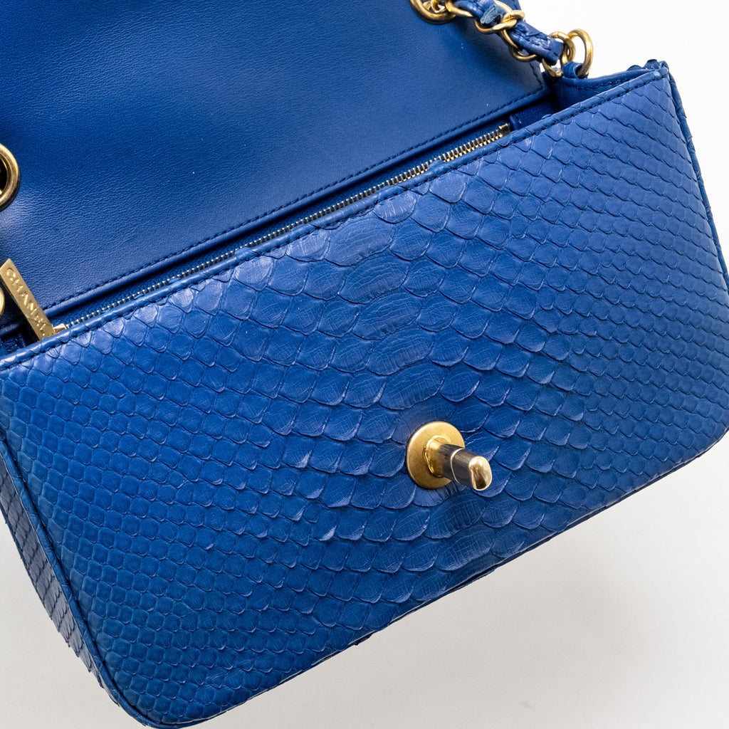 Chanel Mini Rectangular Flap Bag Python Blue