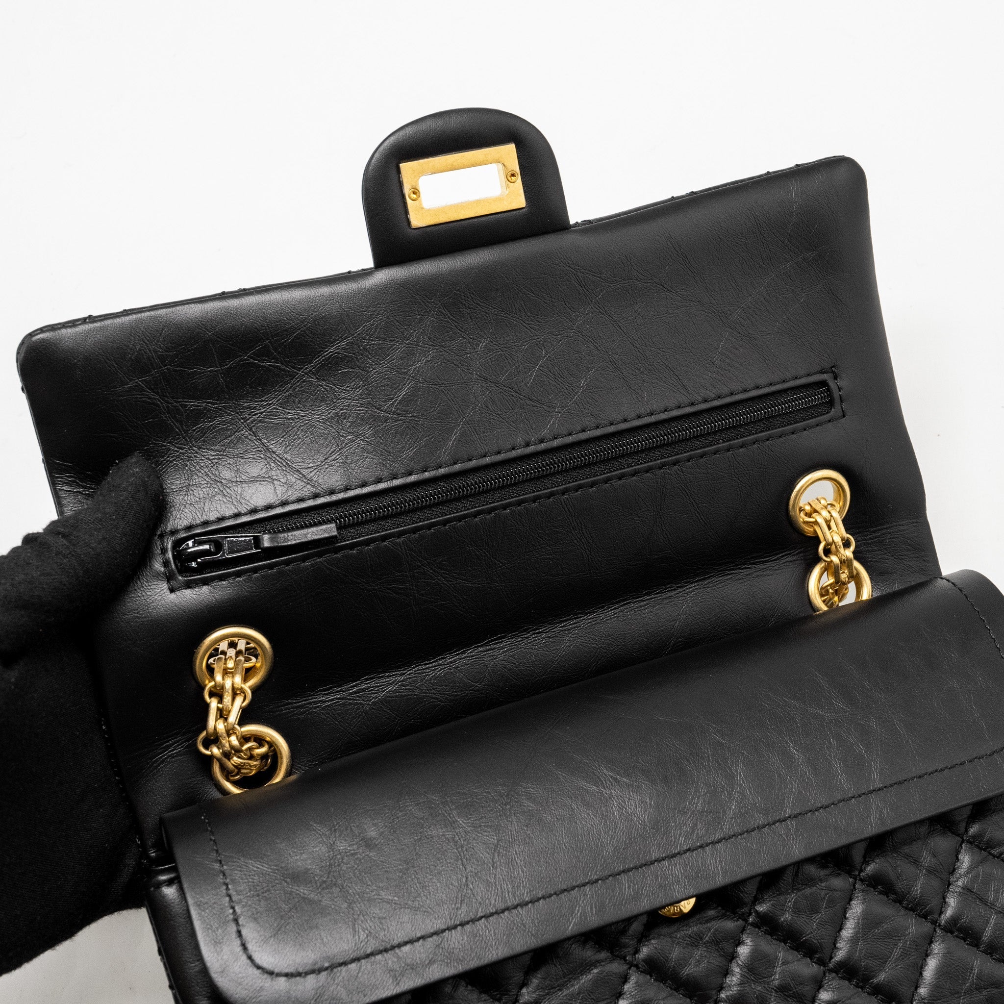 Chanel Small 2.55 Reissue Double Flap Bag Aged Calfskin Black  (Microchip)
