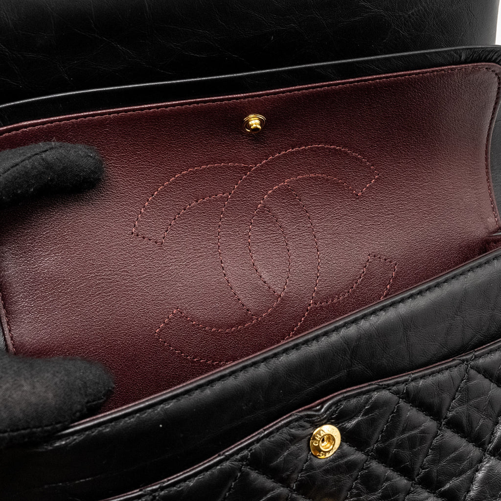 Chanel Small 2.55 Reissue Double Flap Bag Aged Calfskin Black  (Microchip)