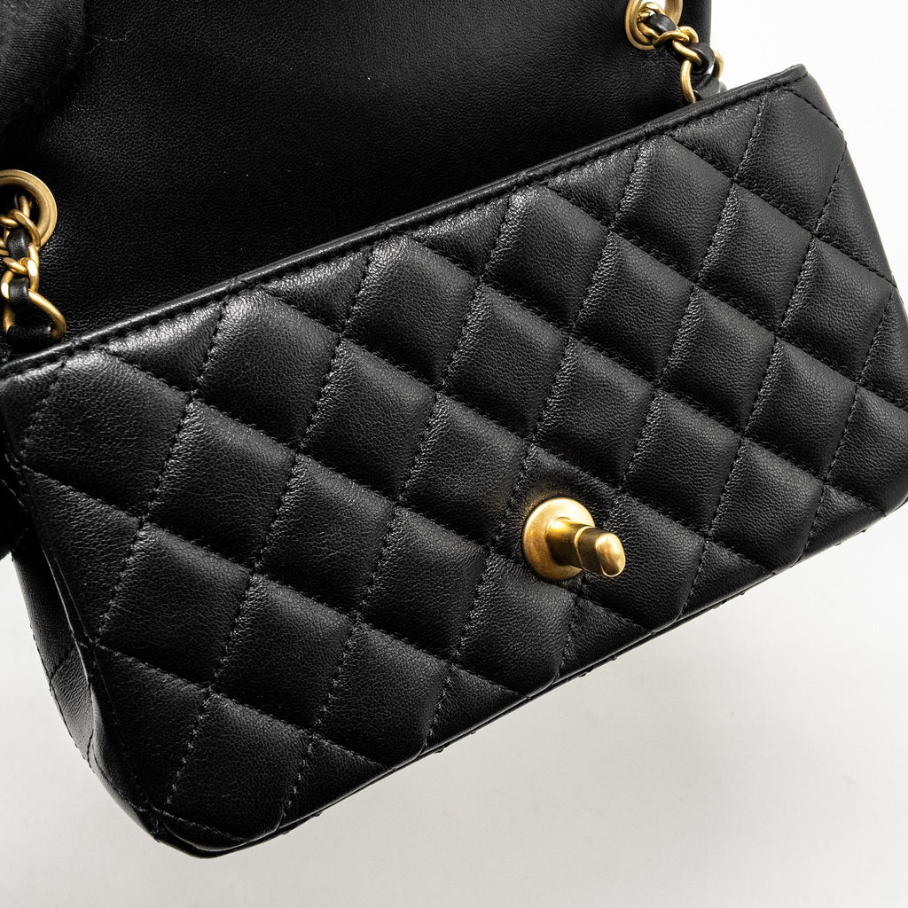 Chanel 24k Pearl Crush Mini Rectangular Flap Bag Shiny Lambskin Black  (microchip)