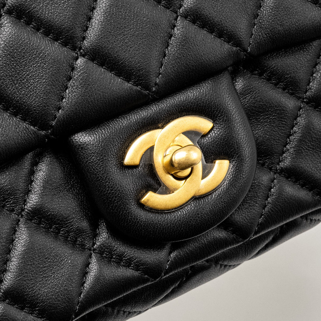 Chanel Pearl Crush Mini Rectangular Flap Bag Lambskin BLACK  (Microchip)