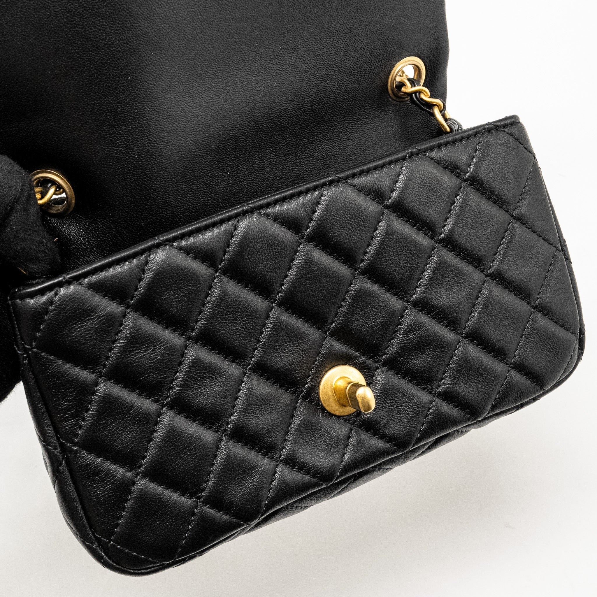 Chanel Pearl Crush Mini Rectangular Flap Bag Lambskin BLACK  (Microchip)