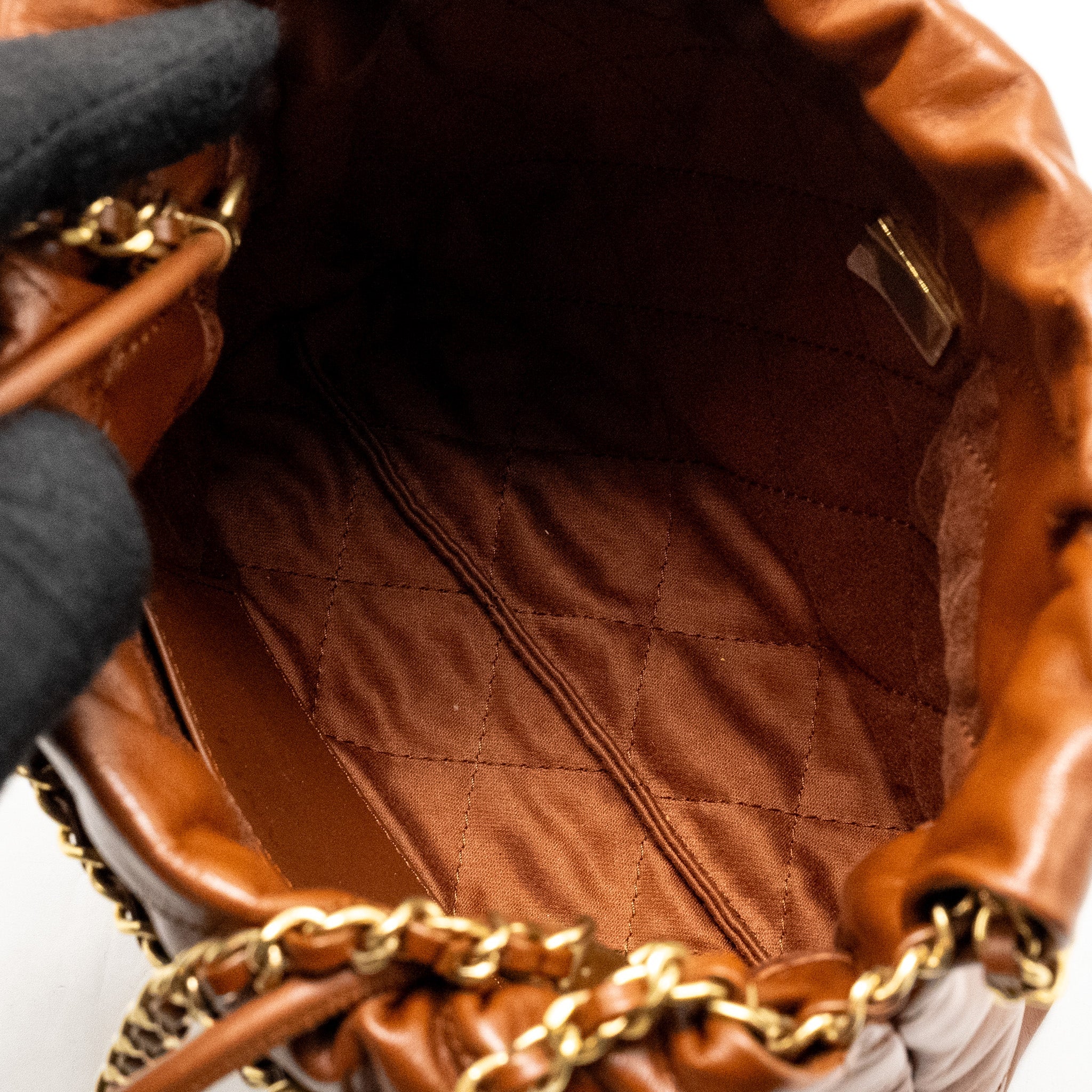 Chanel Mini 22 Bag Shiny Calfskin Dark Beige  (microchip)