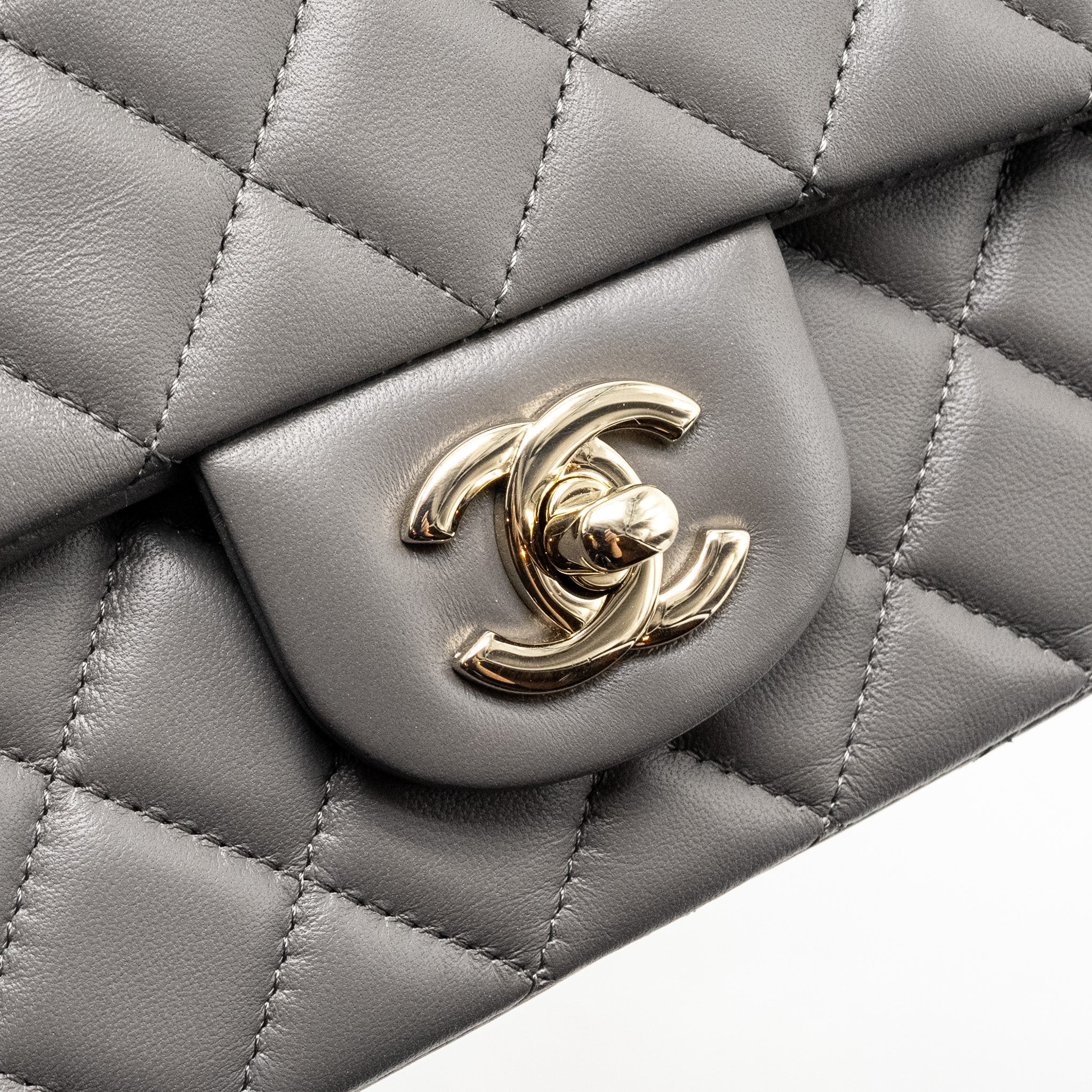Chanel Mini Rectangular Flap Bag Lambskin Grey L (microchip)