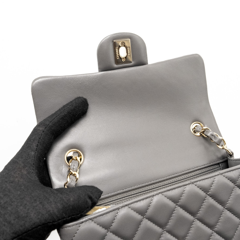Chanel Mini Rectangular Flap Bag Lambskin Grey L (microchip)