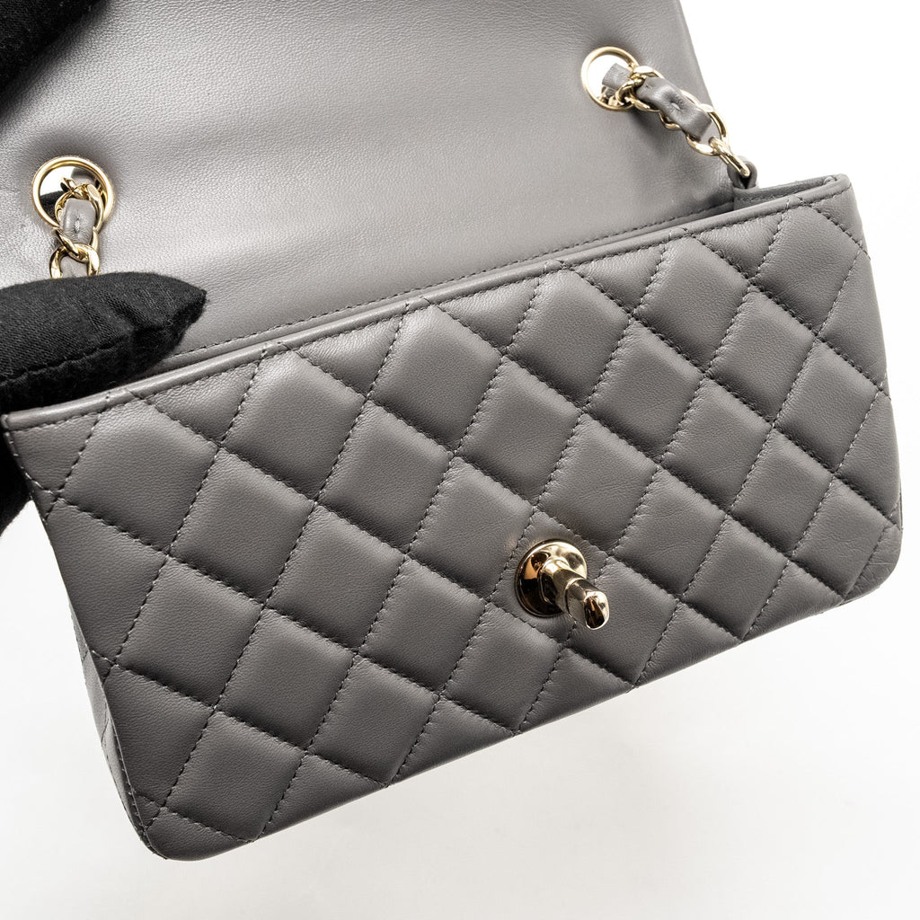 Chanel Mini Rectangular Flap Bag Lambskin Grey L (microchip)