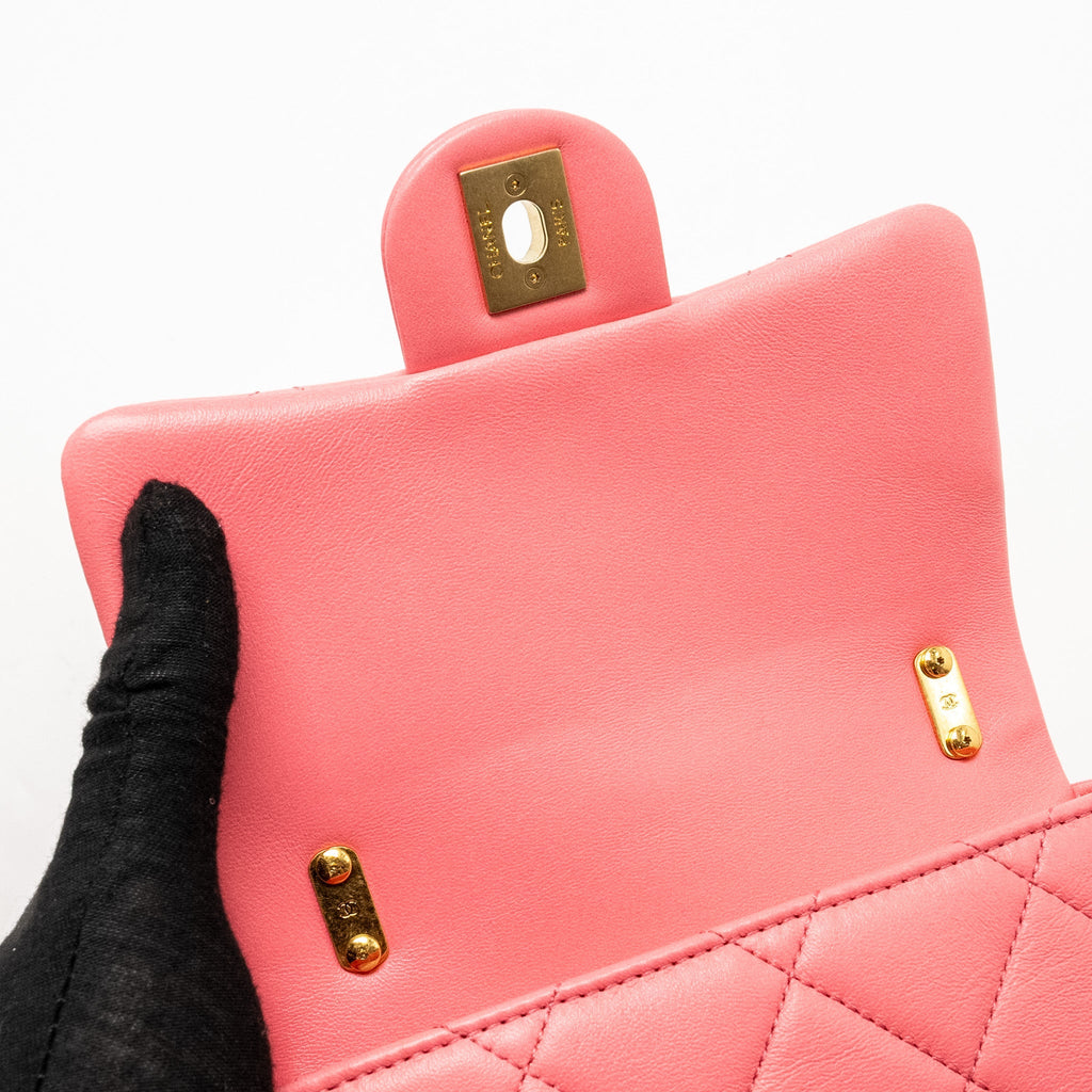 Chanel Mini Funky Town Flap Bag Lambskin Pink  (Microchip)