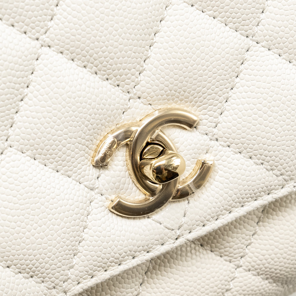 Chanel Mini Coco Handle Caviar White L (Microchip)