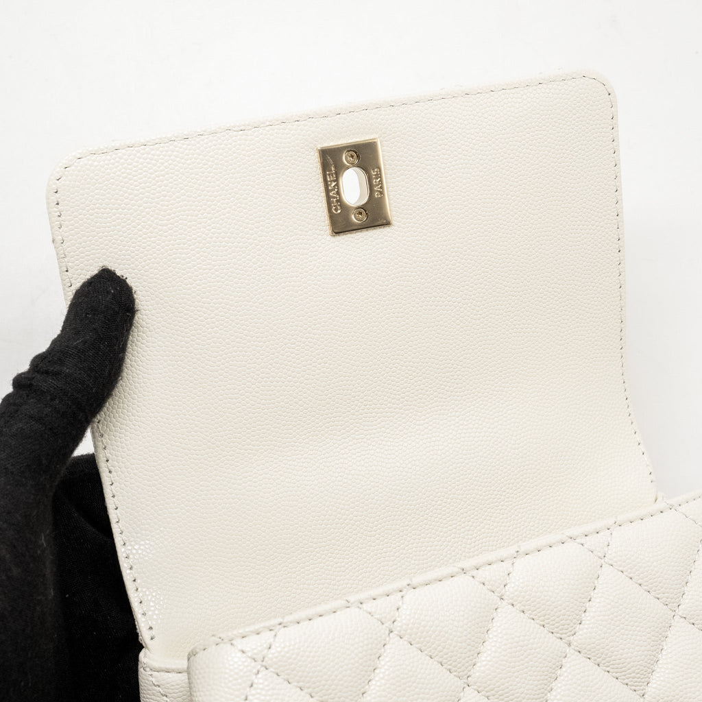 Chanel Mini Coco Handle Caviar White L (Microchip)