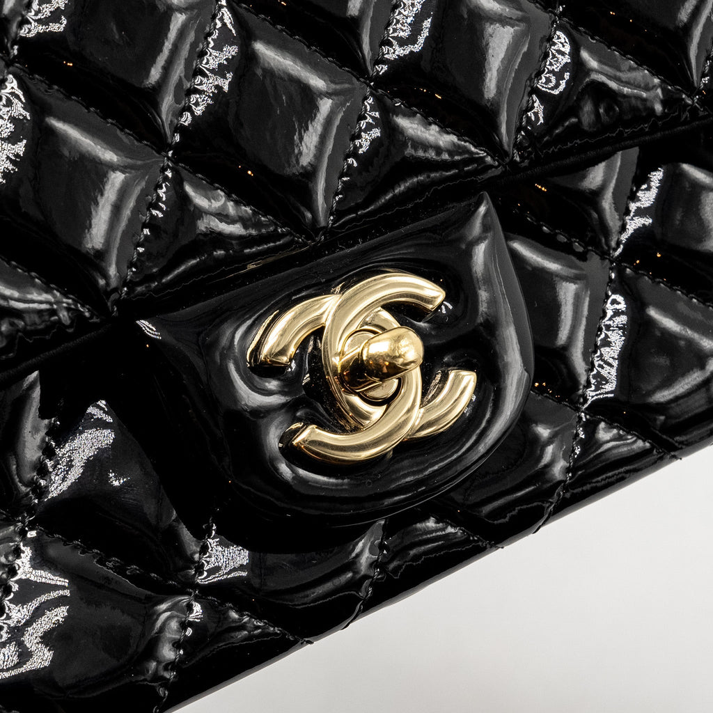 Chanel Mini Rectangular Flap Bag Patent Black L