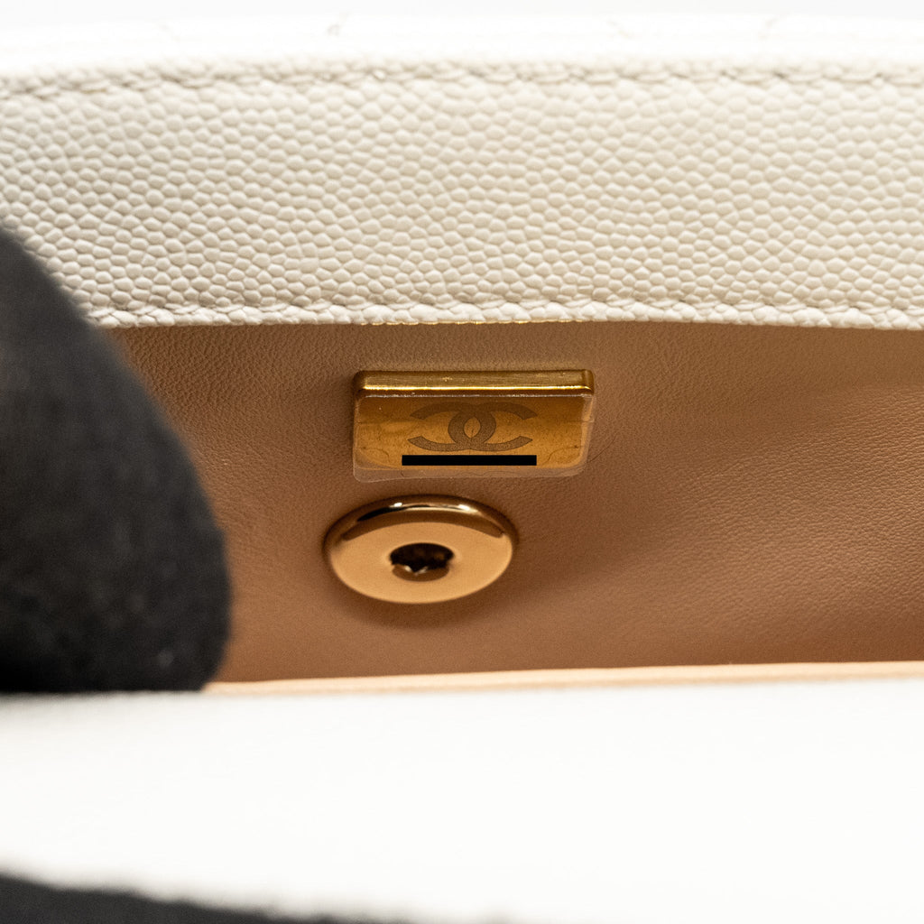 Chanel Mini Coco Handle Caviar White L (Microchip)