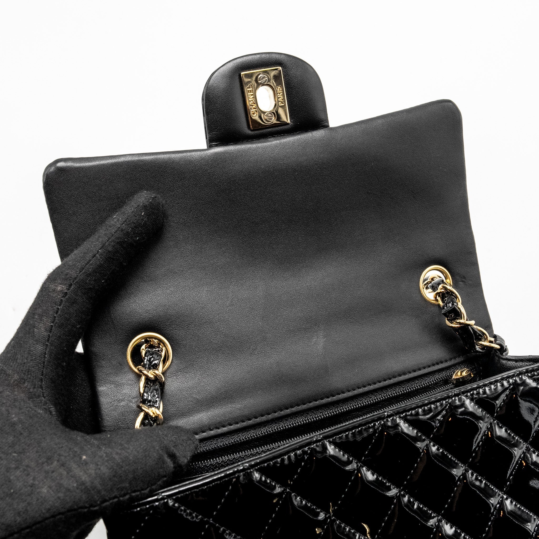 Chanel Mini Rectangular Flap Bag Patent Black L