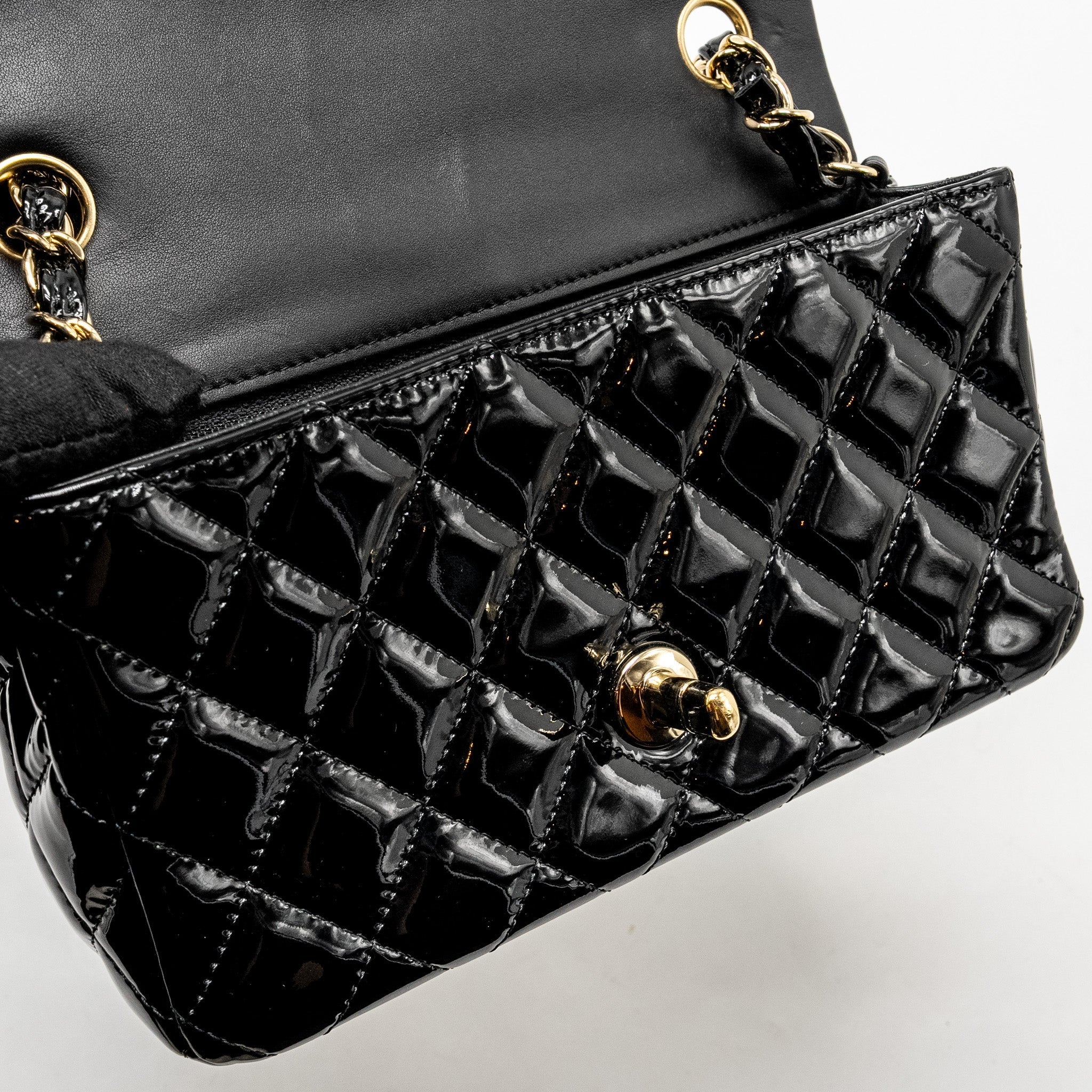 Chanel Mini Rectangular Flap Bag Patent Black L