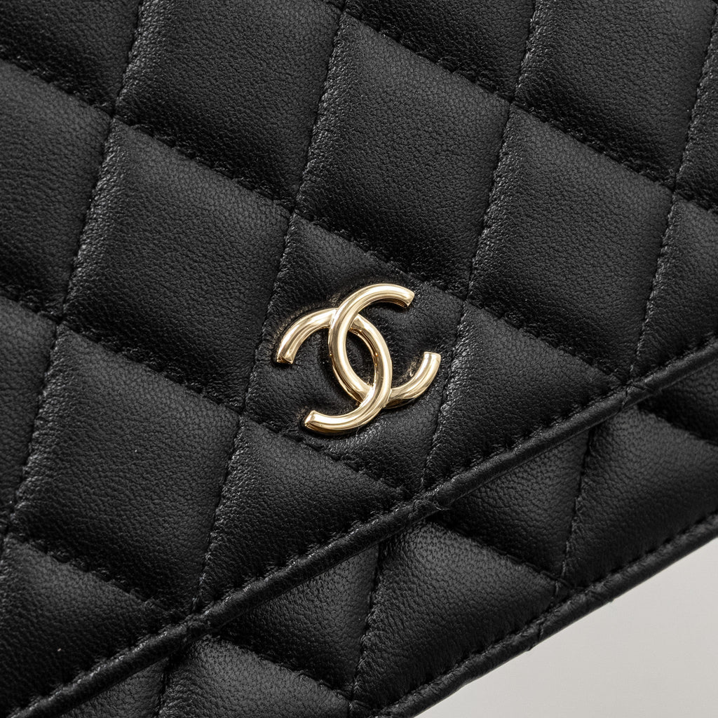 Chanel Wallet On Chain with Pearl Chain Lambskin Black L (Microchip)