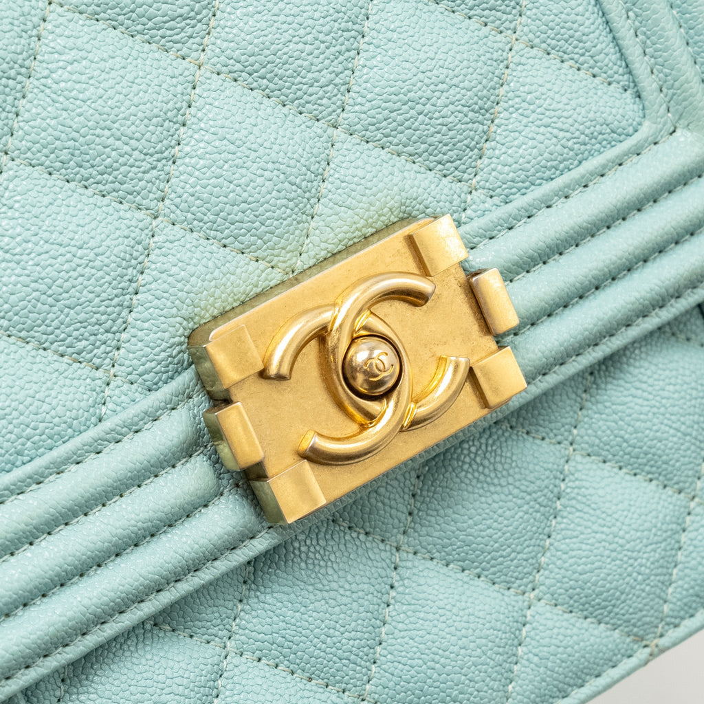 Chanel North South Boy Bag Caviar Light Blue