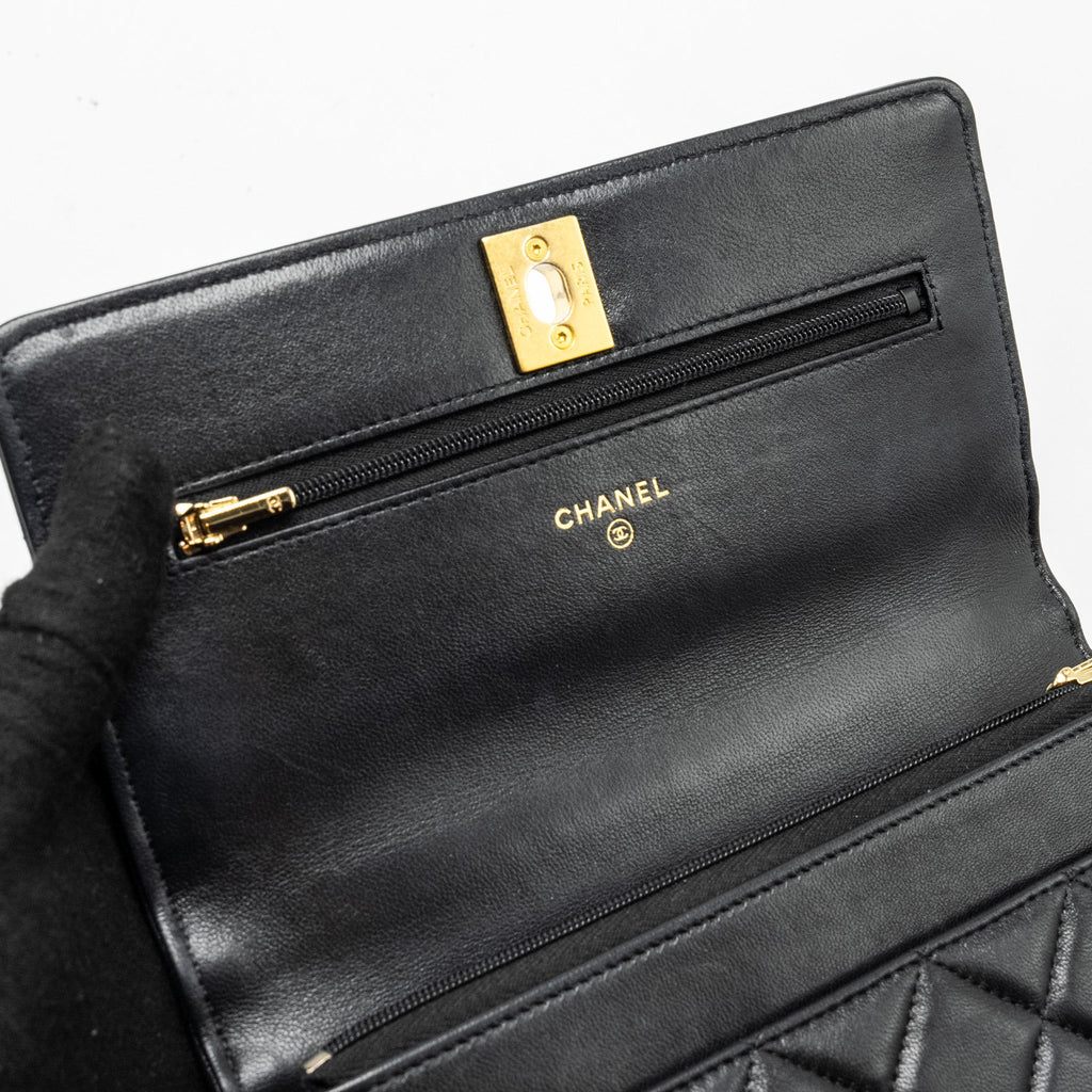 CHANEL 23A Lion Charms Wallet On Chain Lambskin Black  (microchip)