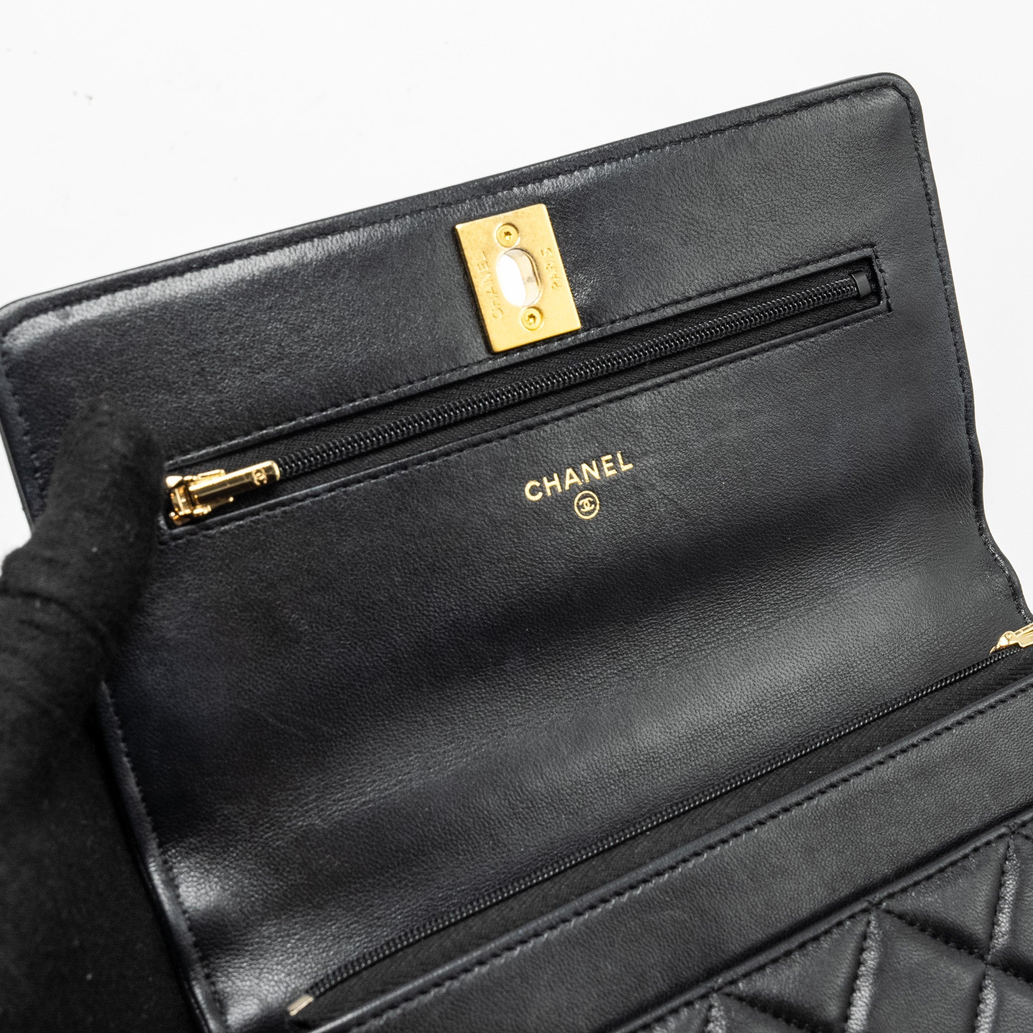 CHANEL 23A Lion Charms Wallet On Chain Lambskin Black  (microchip)