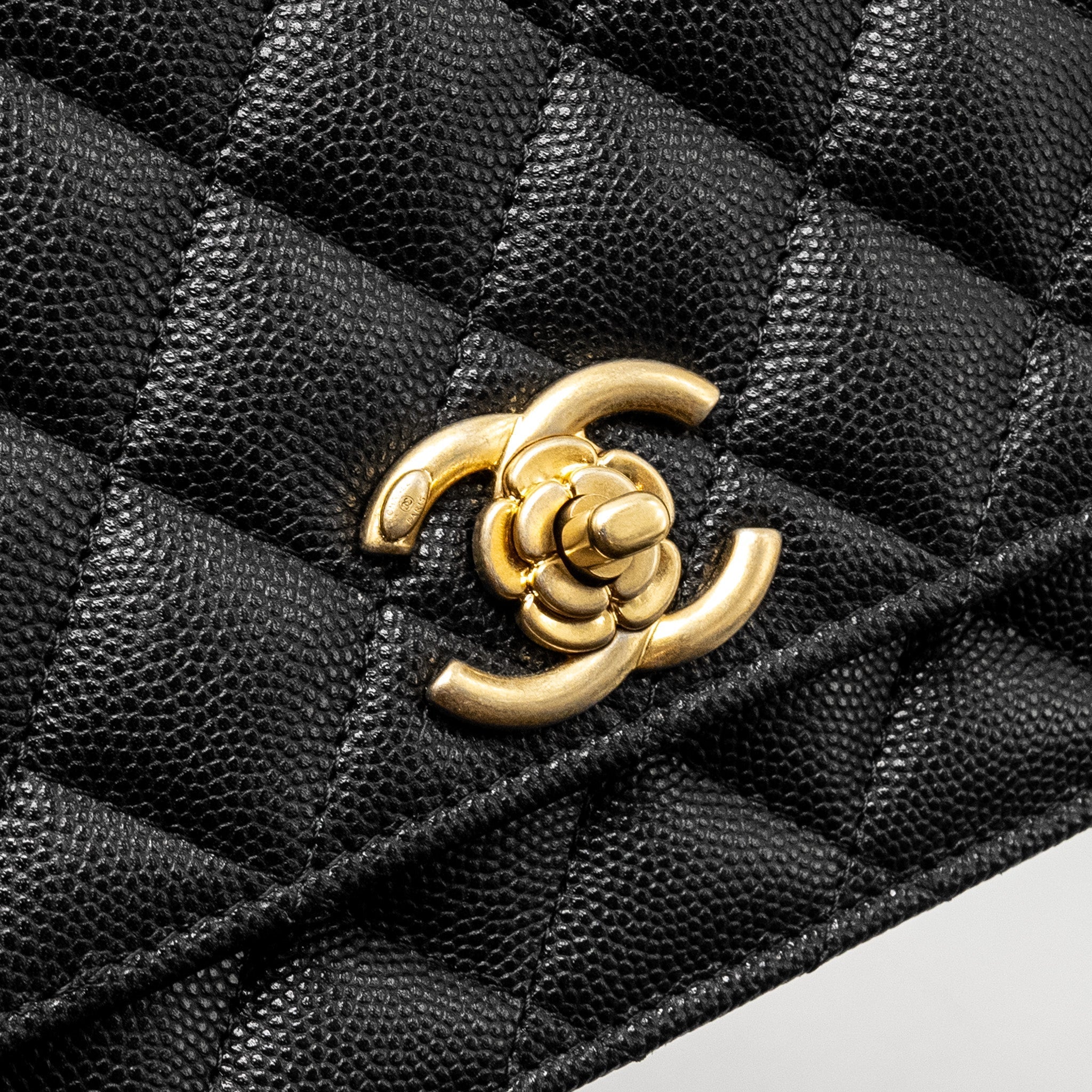 Chanel Camellia Wallet on chain Caviar Black  (Microchip)