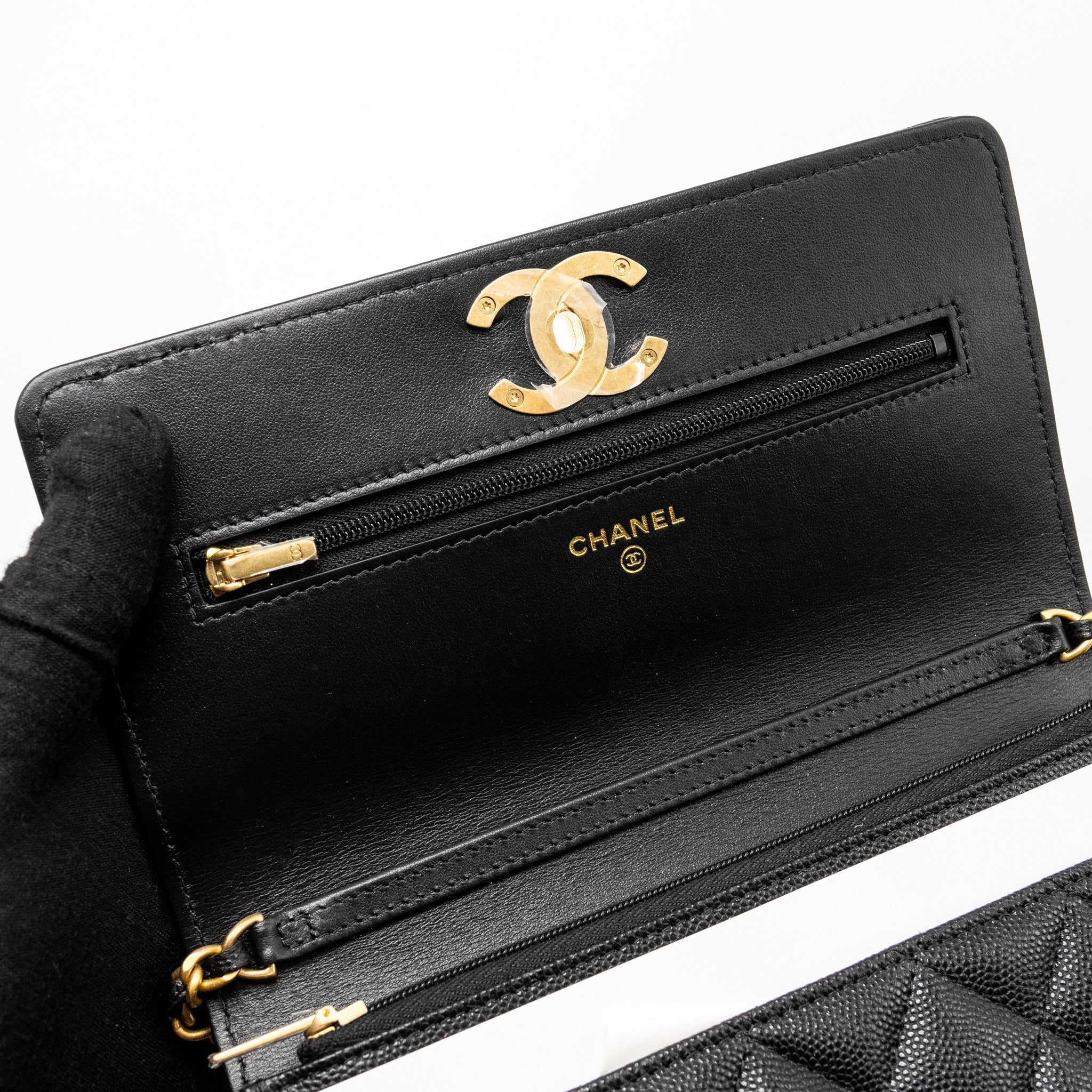 Chanel Camellia Wallet on chain Caviar Black  (Microchip)