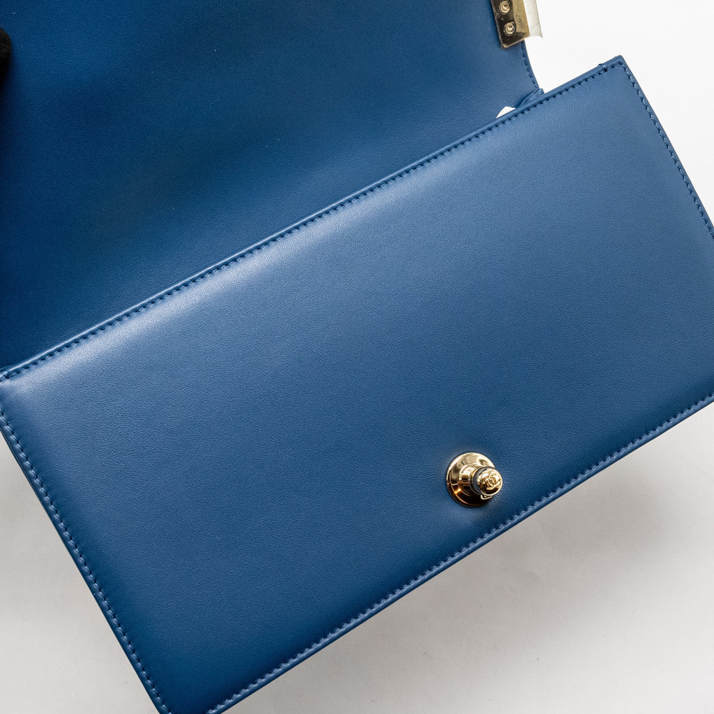 Chanel Medium Chevron Boy Bag Calfskin Blue