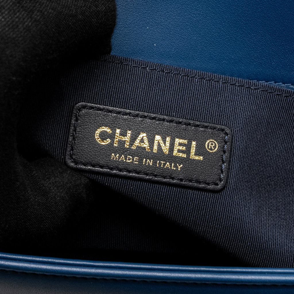 Chanel Medium Chevron Boy Bag Calfskin Blue