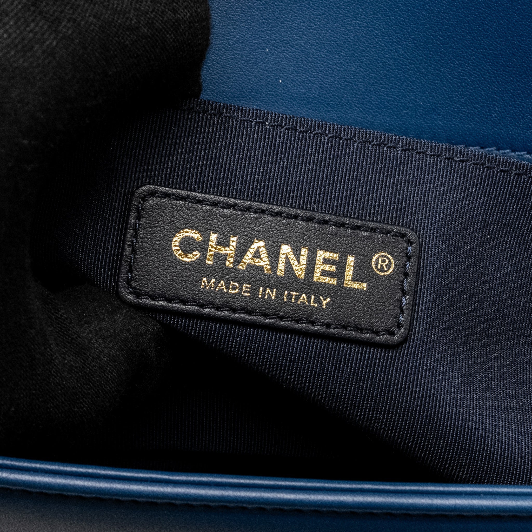 Chanel Medium Chevron Boy Bag Calfskin Blue