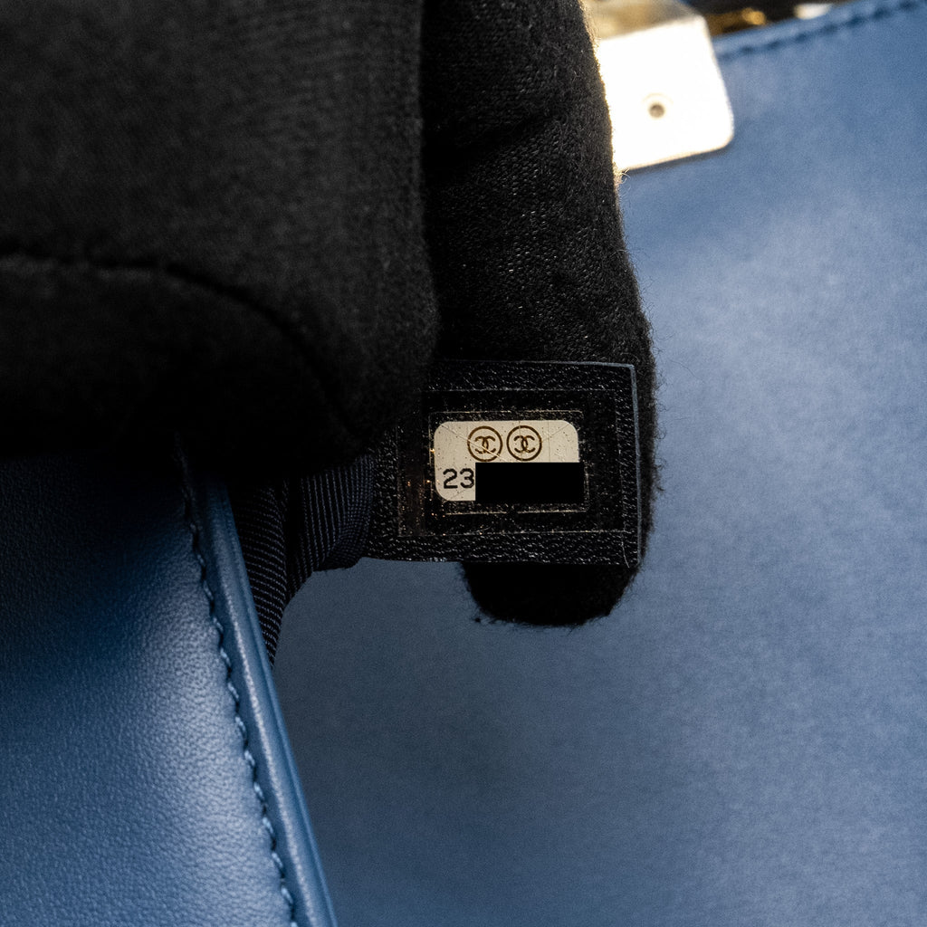 Chanel Medium Chevron Boy Bag Calfskin Blue