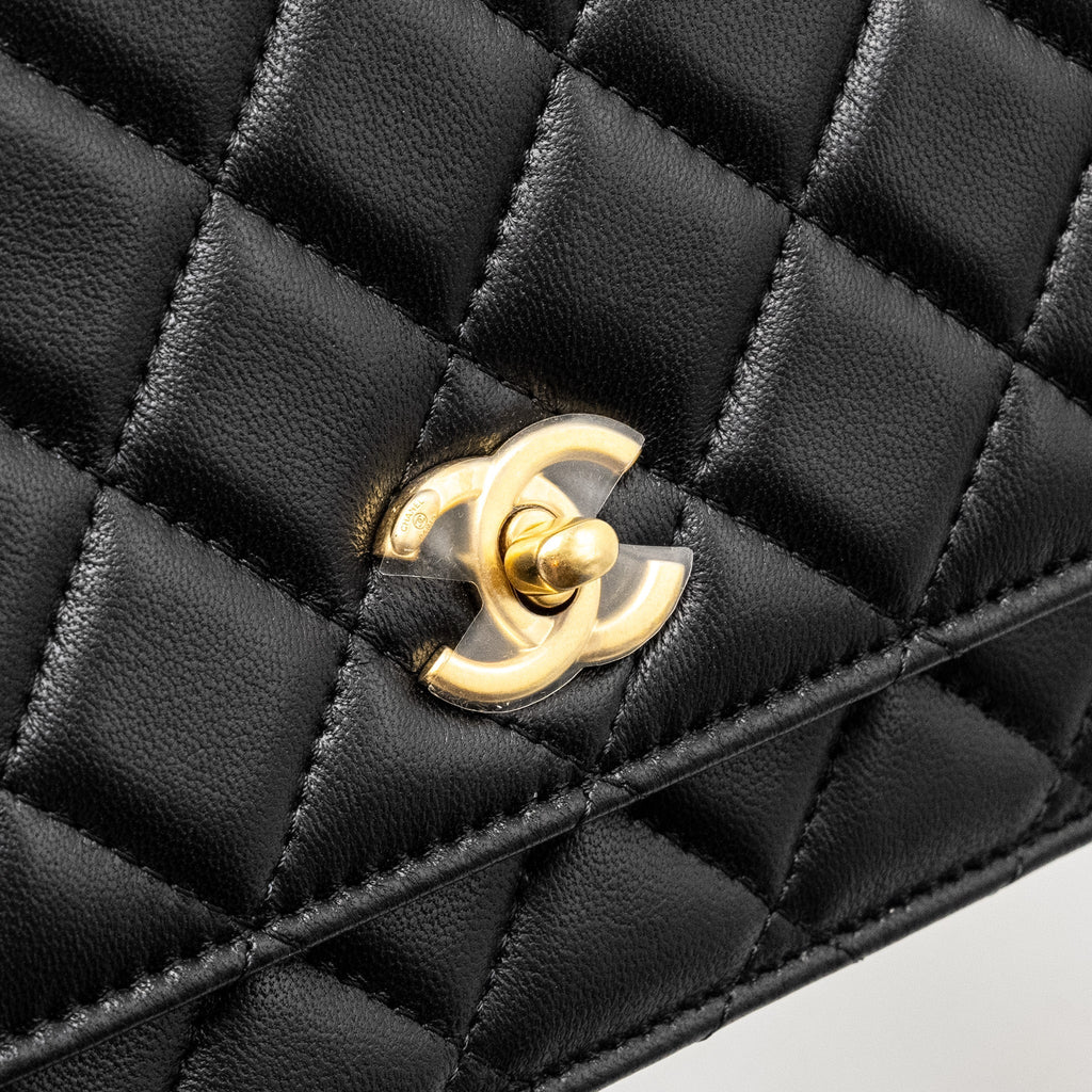 Chanel Pearl Crush Wallet On Chain Lambskin Black  (Microchip)