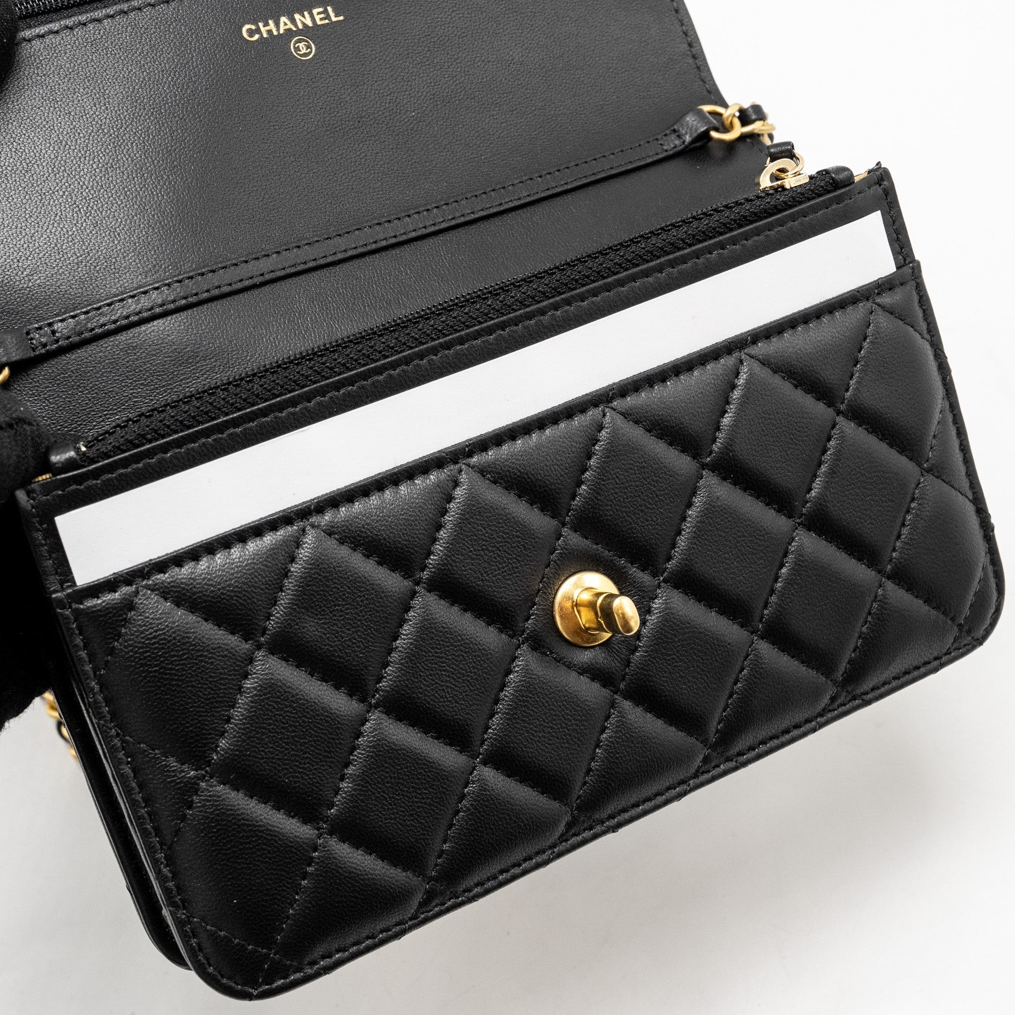 Chanel Pearl Crush Wallet On Chain Lambskin Black  (Microchip)