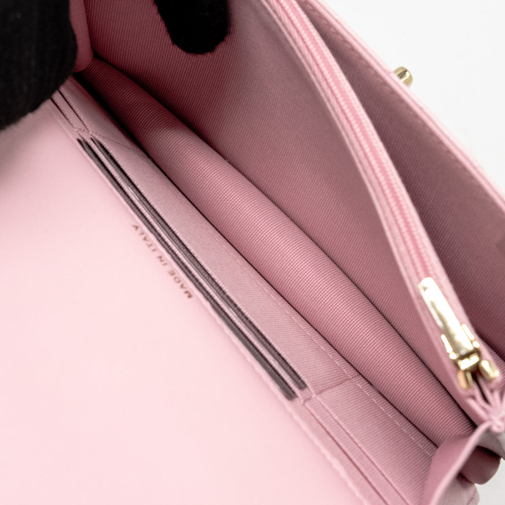 Chanel Pearl Detailed Top Handel Wallet On Chain Lambskin Pink L (Microchip)