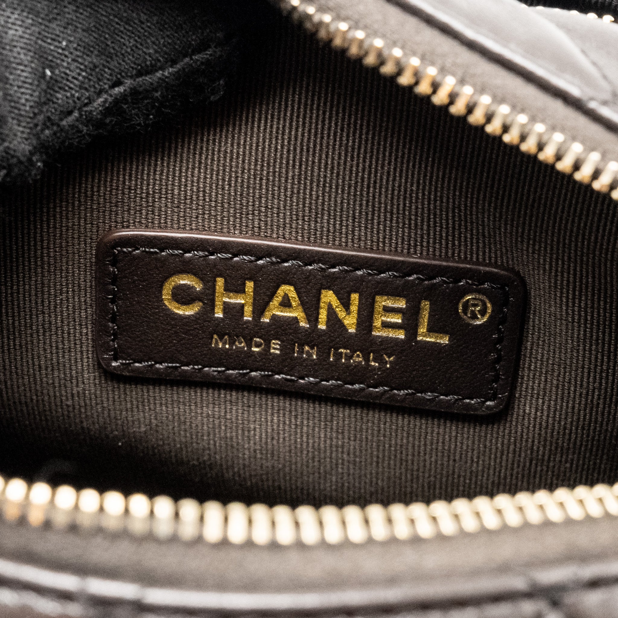 Chanel 24K Small Camera Case Bag Shiny Crumpled Lambskin Dark Brown L (Microchip)