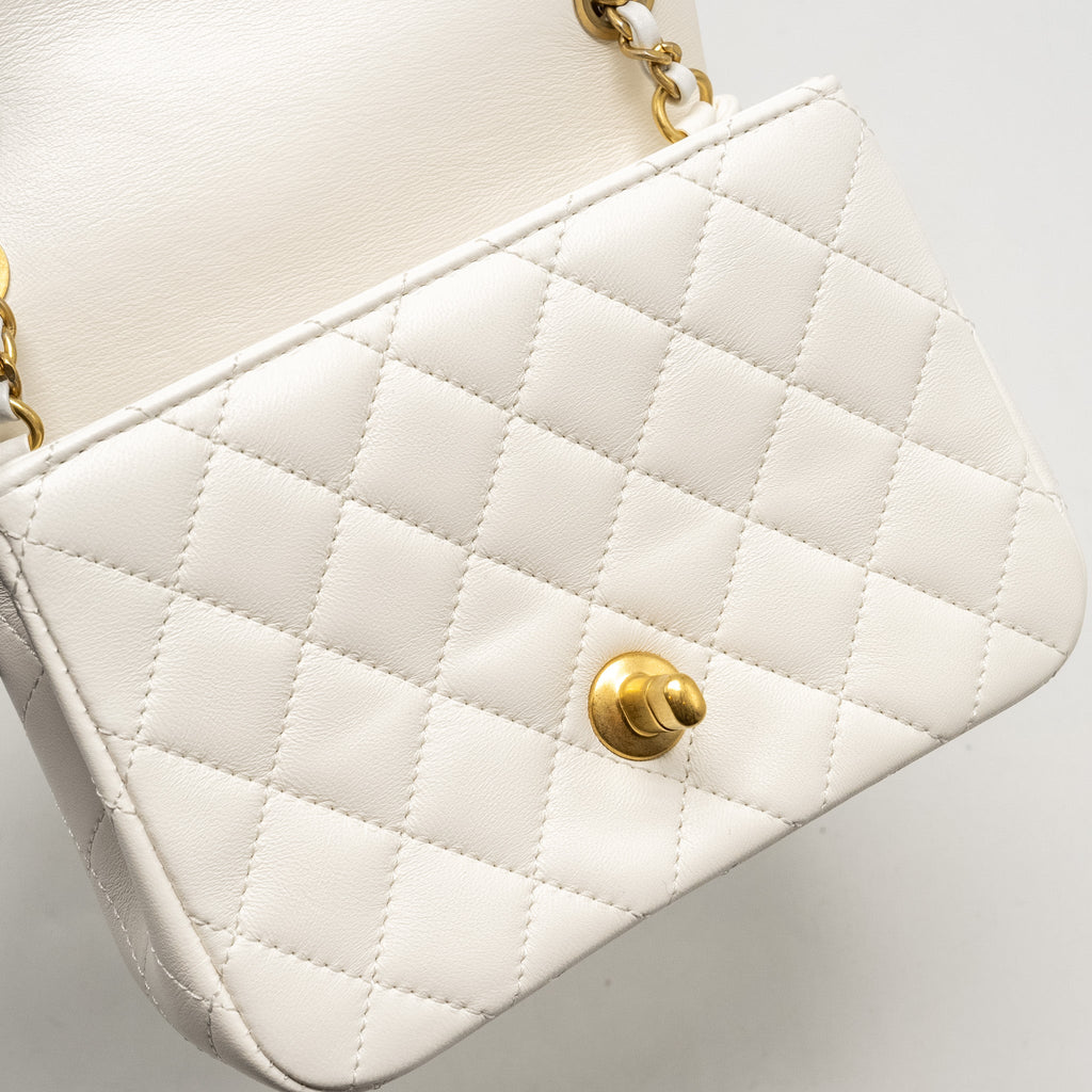 Chanel Pearl Crush Mini Square Lambskin White  (microchip)