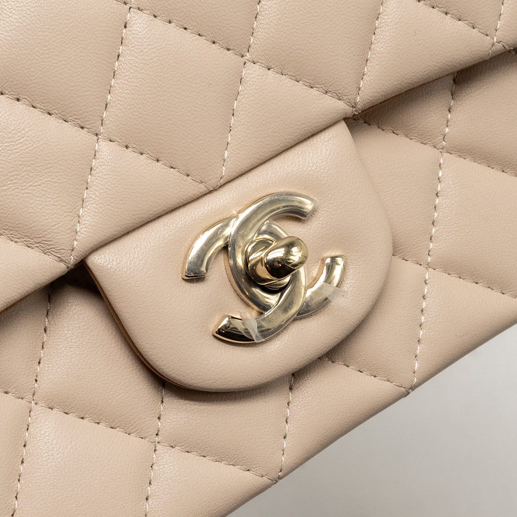 Chanel top handle Mini Rectangular Flap Bag Lambskin Ecru/Dark Beige L(microchip)