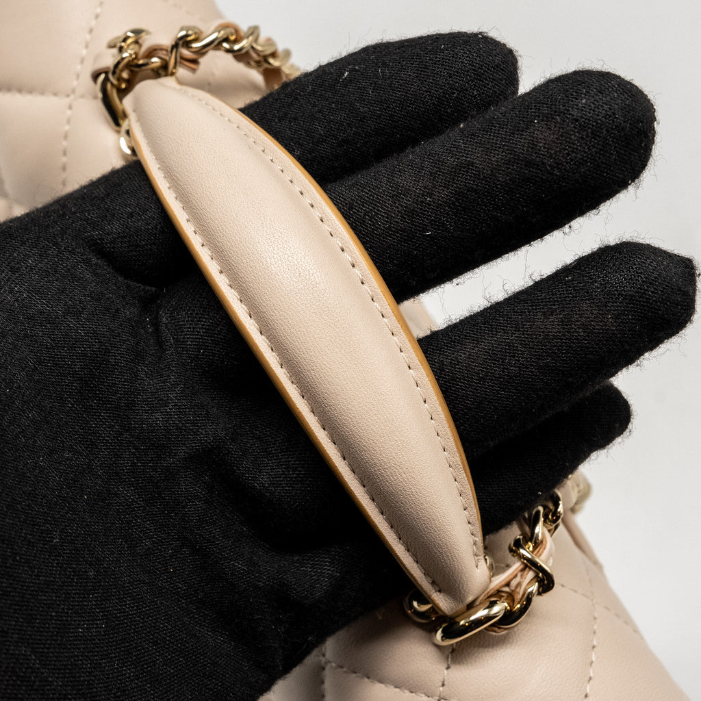 Chanel top handle Mini Rectangular Flap Bag Lambskin Ecru/Dark Beige L(microchip)